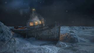 Frozen Fishing Boat in Snowstorm | Blizzard Storm Ambience | Sleep & Relaxation: Shipwrecked Trawler