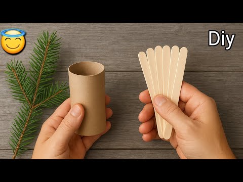 How to make a beautiful angel with a tissue paper roll and popsicle stick 😇🎄