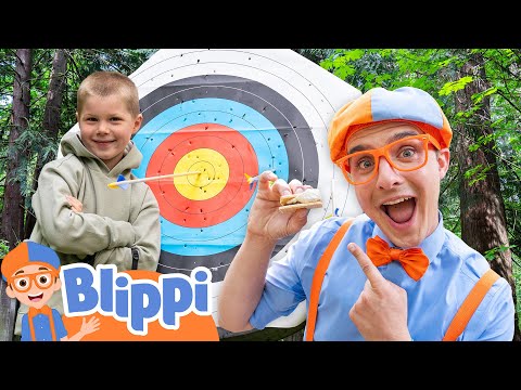 Blippi's High Ropes Course Obstacle Challenge! 🏕️ - Blippi | Outdoor Playground Treetop Adventure