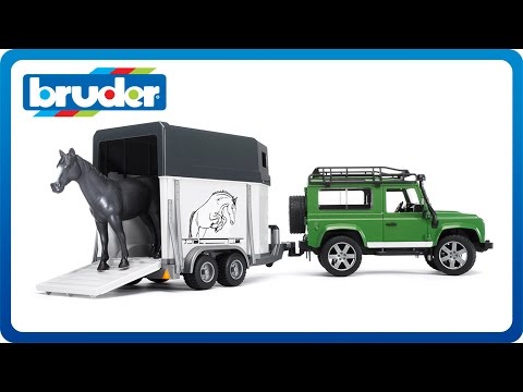 Bruder Land Rover Defender Station Wagon mit Pferdeanhänger und 1 Pferd Profi Se 