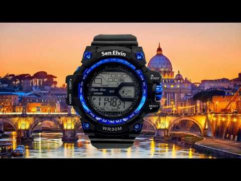 Round casual sen elvin blue & black sports digital watch for...