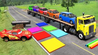 Flatbed Truck McQueen | Transportation with Truck - Pothole vs Car #116 | BeamNG.Drive Gameplay