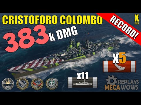 DAMAGE RECORD! Cristoforo Colombo 5 Kills & 383k Damage | World of Warships Gameplay