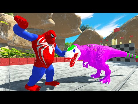 SPIDERMAN GORO THE GIANT Vs JOKER T-REX MOUNTAIN DEATH RUN - Animal Revolt Battle Simulator