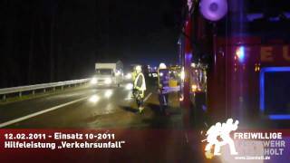 preview picture of video '12.02.2011 -  Technische Hilfeleistung Verkehrsunfall auf der Autobahn A3 Feuerwehr Isselburg'