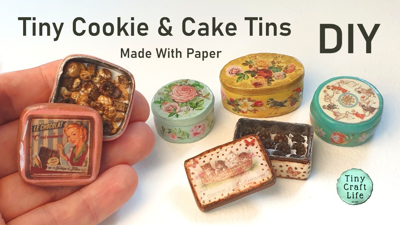 Easy DIY PAPER Miniature Cookie & Cake Tins #BiscuitTins #MiniatureCookieTin #TinyCrafts