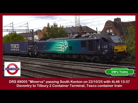DRS 88005 "Minerva" passing South Kenton on 22/10/25 with the Tesco container train.