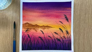 Watercolor Painting for Beginners | Easy Sunset Watercolor Tutorial Step by Step