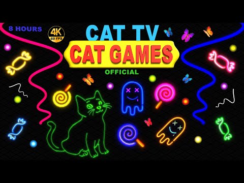 CAT GAMES | VIDEOS FOR KITTEN TO WATCH NEON, LASER & STRING | CAT TV 4K 8-HOURS 60 FPS