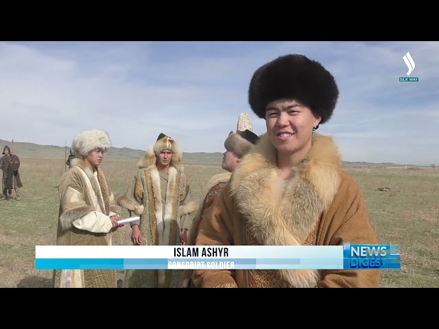 Soldiers stage theatrical performance in costumes of Kazakh khans and batyrs