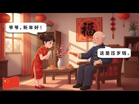 Learn Chinese through short dialogues: Talking About Chinese New Year (HSK 1 - HSK 2 Level)