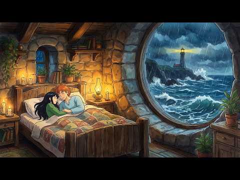 Stormy Sea Window: A Cozy Night by the Lighthouse | Ghibli-Style ASMR
