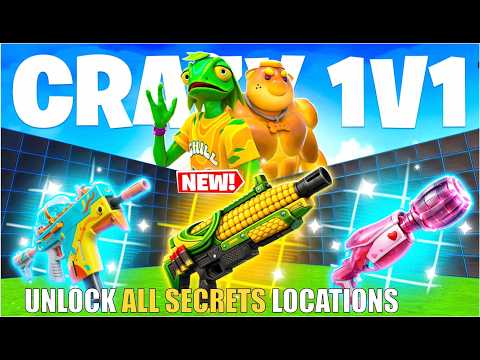 CRAZY 1V1 FFA ALL GUNS & RIDES MAP FORTNITE CREATIVE (PART 55) - FIND ALL NEW SECRETS LOCATIONS