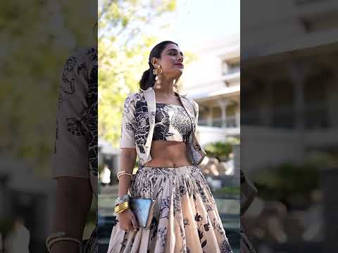 Cream Elegant Tussar Silk Floral Co-ord Set – Lehenga, Blouse & Koti