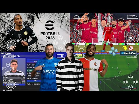 eFootball PES 2026 PPSSPP Android Offline Full Update UCL & League Kits 25/26 Season 4k Graphics