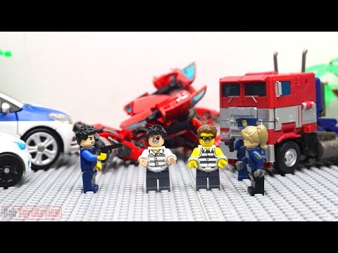 Full Transformers Lego Adventure & Police! Optimus Prime Movie Animation Robot Truck!