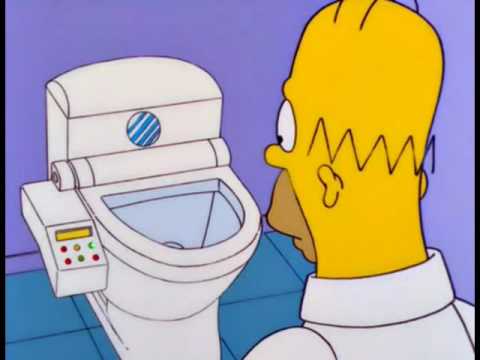 Homer admires a Japanese toilet, family traumatized.