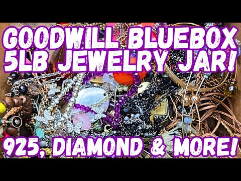925 SILVER! DIAMOND! VINTAGE! Goodwill BlueBox 5lb Jewelry Jar Unboxing #jewelryunboxing #jewelryjar