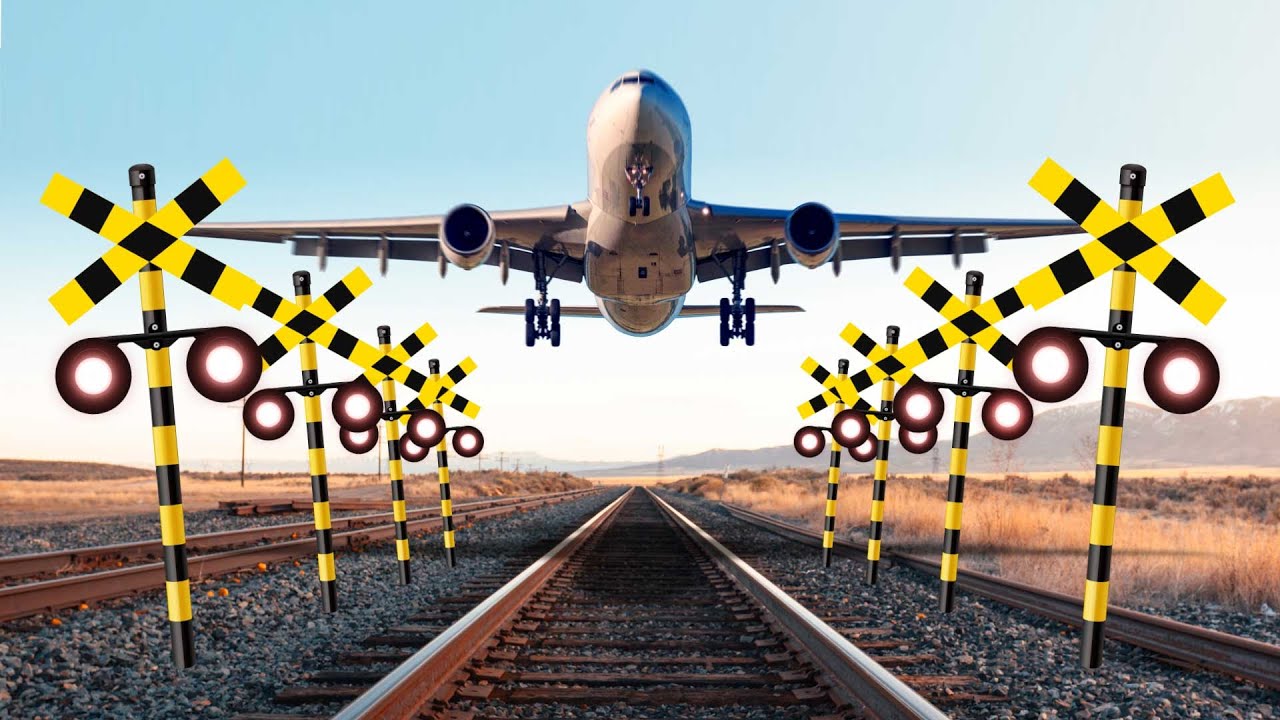 【踏切アニメ】飛行機とふみきりカンカン 😊😊😊 Railroad crossing animation Airplane समपार एनीमेशन विमान kareta api