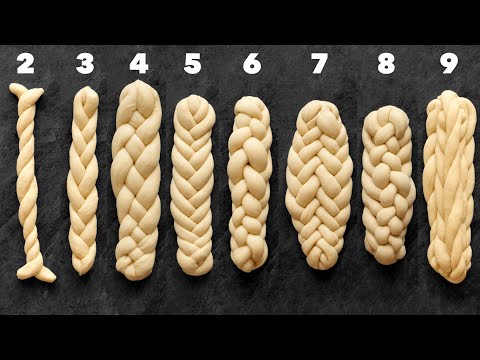 How to Plait or Braid Challah Bread from 2, 3, 4, 5, 6, 7, 8, and 9 Strands