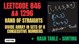YouTube video '846. Hand of Straights | 1296. Divide Array in Sets of K Consecutive Numbers | Hash Table | Sorting'