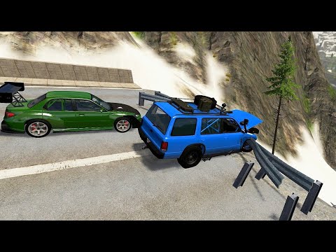 High Speed Driving Through Two Guardrails (Crash Testing) - BeamNG drive Two Guardrails Crashes