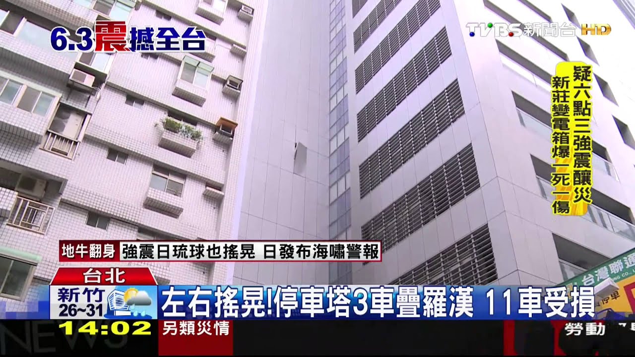 左右搖晃!松江路停車塔 3車疊羅漢11車受損