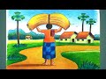 How to draw village landscape scenery with man/step by step drawing