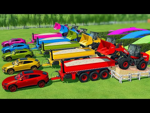 TRANSPORT RIVERSAND WITH LAMBORGHINI URUS CARS AND LOAD WITH CASE LOADERS - Farming Simulator 22