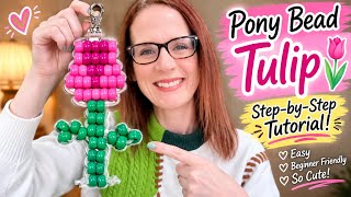 DIY Pony Bead Flower Keychain (Tulip Tutorial for Beginners)