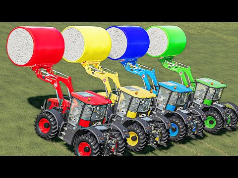 LOADER OF COLORS! JCB FASTRAC LOADER TRACTORS vs MEGA COTTON BALES! TRANSPORT TO HIGH GARAGE! FS22