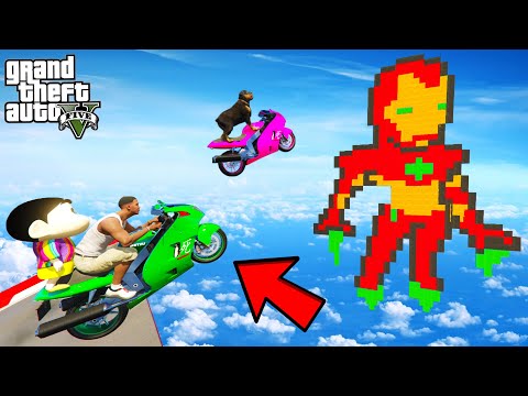 FRANKLIN TRIED IMPOSSIBLE IRON MAN RAMP JUMP PARKOUR CHALLENGE GTA 5 | SHINCHAN and CHOP