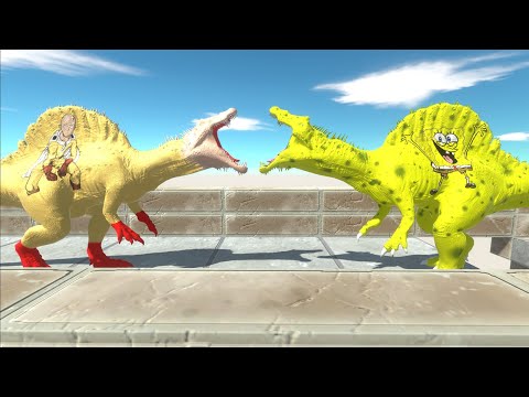 SAITAMA SPINOSAURUS vs SPIDERMAN SPINOSAURUS vs VENOM GORO DEATH FALL - Animal Revolt Battle Simulat