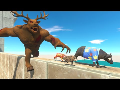 Animals and Dinosaurs Run a Narrow Wall While Giant Monsters Chase Them | ARBS