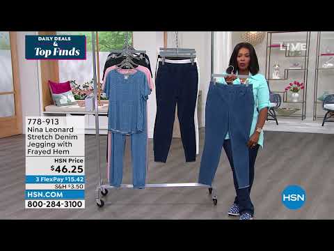 Nina Leonard Stretch Denim Jegging with Frayed Hem