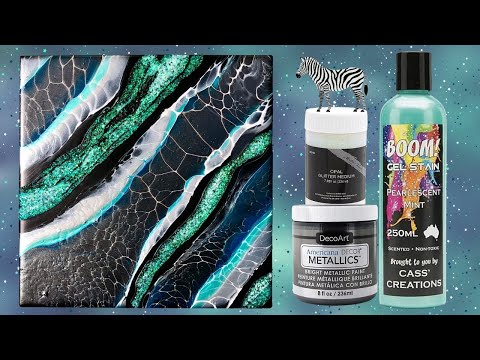 FABULOUS ZEBRA!  SheleeArt triple swipe with BOOM! Gel Stain, OPAL GLITTER & DecoArt!