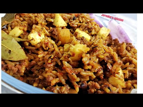 HOW TO MAKE NIGERIAN MINCED BEEF PINEAPPLE JOLLOF RICE //Best Jollof Rice ever.
