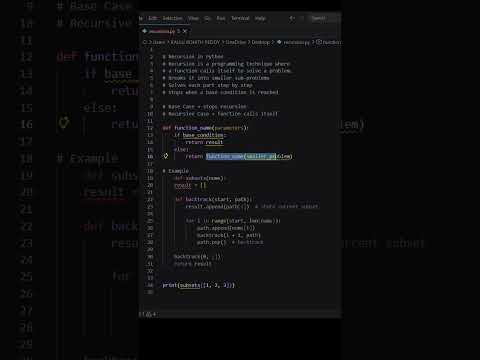 Recursion in Python Explained in 60 Seconds 🔥 | Subsets Backtracking #recursion#hitcodear#python
