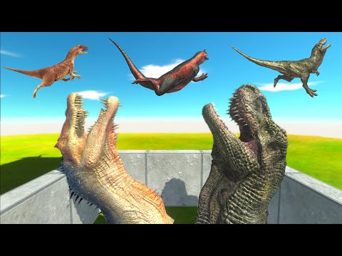 Looking For ALL DINOSAURS Fall Into T-REX or SPINOSAURUS Mouth - Animal Revolt Battle Simulator