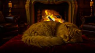 11 Hours of Purring Cat by the Fireplace 😺🔥Cozy Fireplace Sounds for Deep Sleep & Melt Away Anxiety