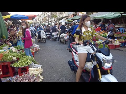 Evening market scene and vendor’s life in local market Phnom Penh