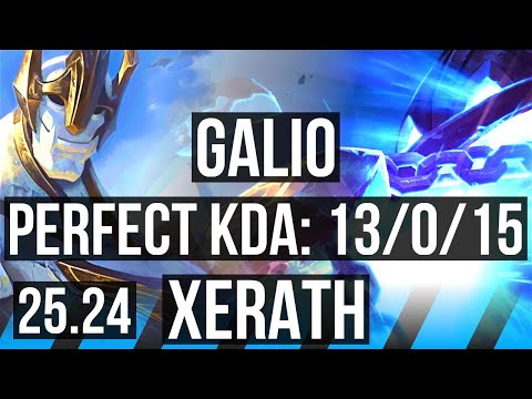 GALIO vs XERATH (MID) | Perfect KDA: 13/0/15, 43K damage | KR Master | 25.24