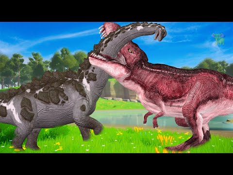 Herbivore Dinosaurs vs Carnivore Dinosaurs Tug of War | 2 Lions Vs 4 Bulls Animal Pro Battle Simulat