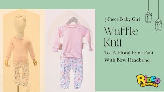 3-Piece Baby Girl Waffle Knit Tee & Floral Pant with Headband | Rioco Kidswear