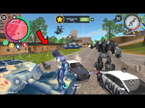 Rope Hero Vice Town - (Rope Hero with Panther Helmet)Electric Gun Shock Army Tank & Police Car Robot