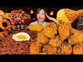 CRISPY FRIED CHICKEN WITH 2X SPICY BULDAK ️ CHEESE MAYO BLACK BEAN NOODLES NEPALI MUKBANG