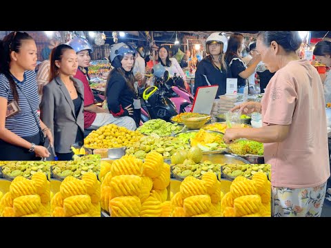 Food Market Walking Tour! CAMBODIAN Street Food, Fresh Fruit, Vegetables at Tuol Tompoung Market