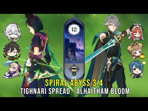 C1 Tighnari Spread and C0 Alhaitham Bloom - Genshin Impact Abyss 3.4 - Floor 12 9 Stars