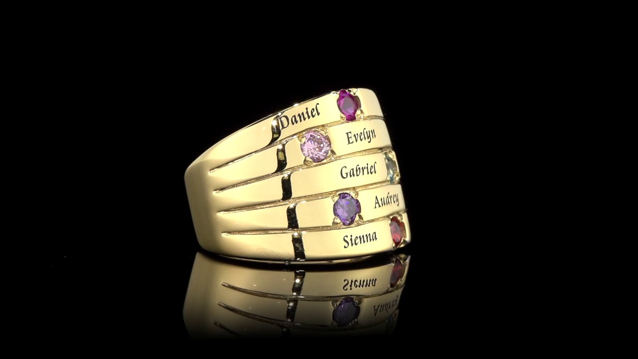 Bague pour Mamans et ses 5 Pierres de Naissance en Plaqué Or 18cts