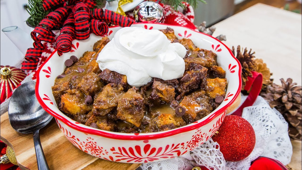 Chocolate Bread Pudding with Irish Whiskey Caramel Cream Sauce - Home & Family